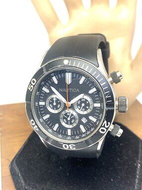 Nautica Men's Watch N16533 Quartz Chronograph Black Rubber Band 44mm